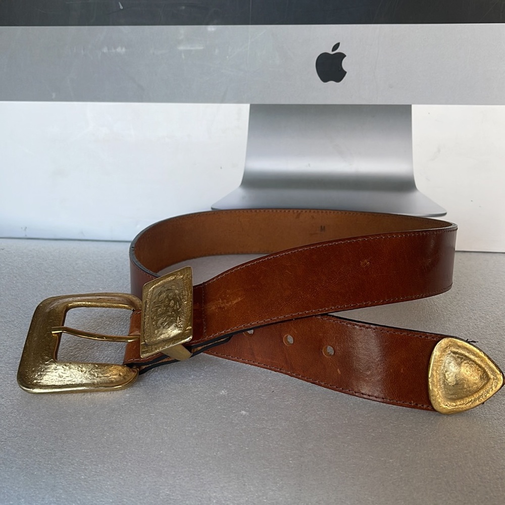Paulith 1160 Brown Leather Vintage Belt with Gold Accents - Picture 8 of 16